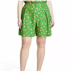 14. Tabitha Brown High Waist Green and Orange Shorts with Playful Pattern Sz XL